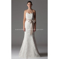 Trumpet Mermaid Strapless Chapel Train Lace Ribbon Wedding Dress